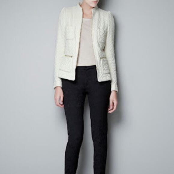 Zara Basic Moroccan Cream Wool Jacket Twee Retro Glam Small - Picture 2 of 6